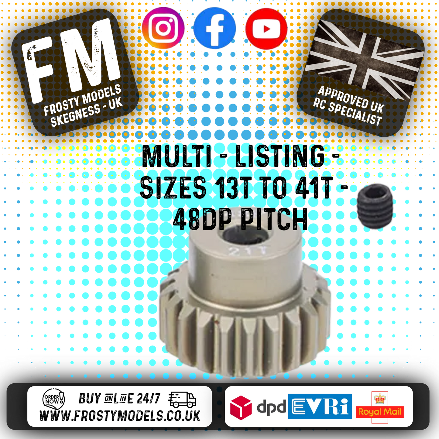 FASTRAX - RC ALUMINIUM 7075T TOUGH LIGHTWEIGHT 48DP PINION CARS - 13T TO 41T (MULTI LISTING)