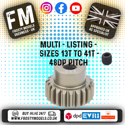 FASTRAX - RC ALUMINIUM 7075T TOUGH LIGHTWEIGHT 48DP PINION CARS - 13T TO 41T (MULTI LISTING)