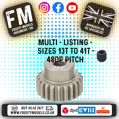 FASTRAX - RC ALUMINIUM 7075T TOUGH LIGHTWEIGHT 48DP PINION CARS - 13T TO 41T (MULTI LISTING)
