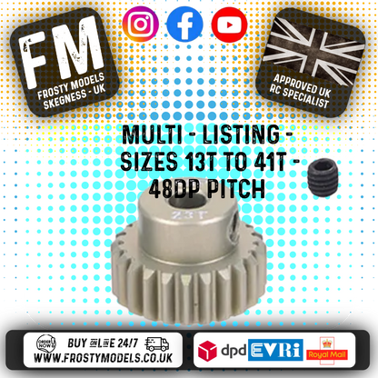FASTRAX - RC ALUMINIUM 7075T TOUGH LIGHTWEIGHT 48DP PINION CARS - 13T TO 41T (MULTI LISTING)