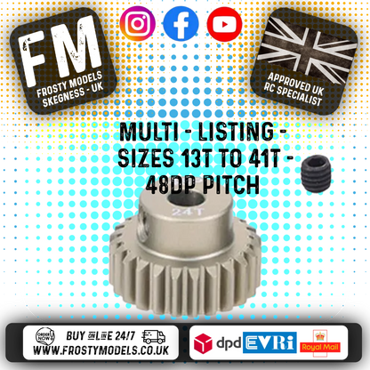 FASTRAX - RC ALUMINIUM 7075T TOUGH LIGHTWEIGHT 48DP PINION CARS - 13T TO 41T (MULTI LISTING)