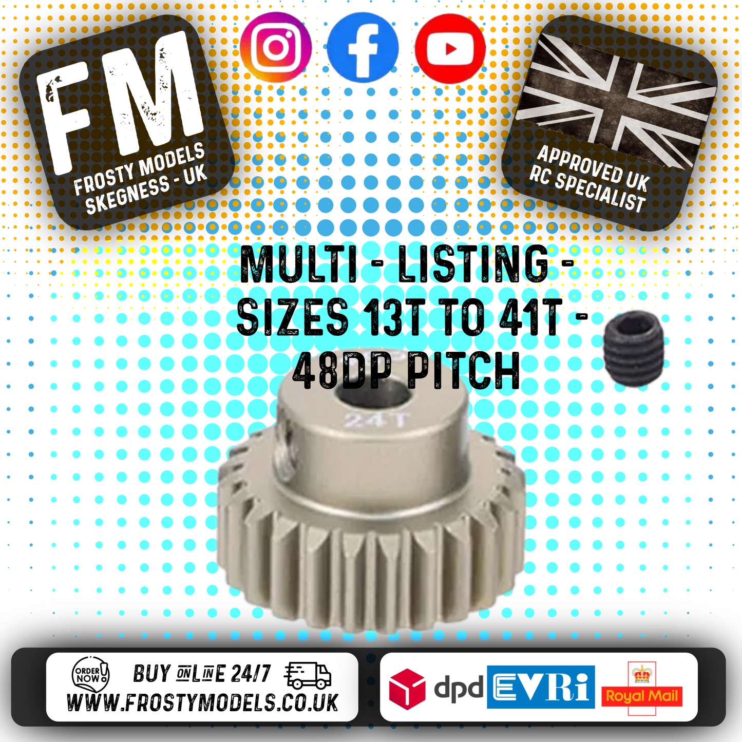 FASTRAX - RC ALUMINIUM 7075T TOUGH LIGHTWEIGHT 48DP PINION CARS - 13T TO 41T (MULTI LISTING)