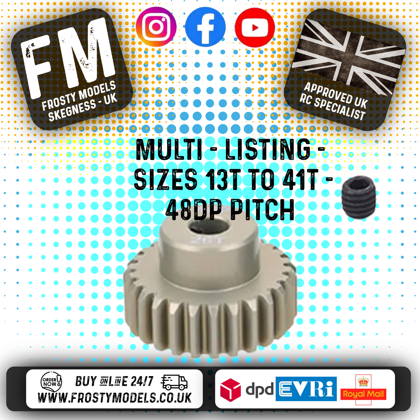 FASTRAX - RC ALUMINIUM 7075T TOUGH LIGHTWEIGHT 48DP PINION CARS - 13T TO 41T (MULTI LISTING)