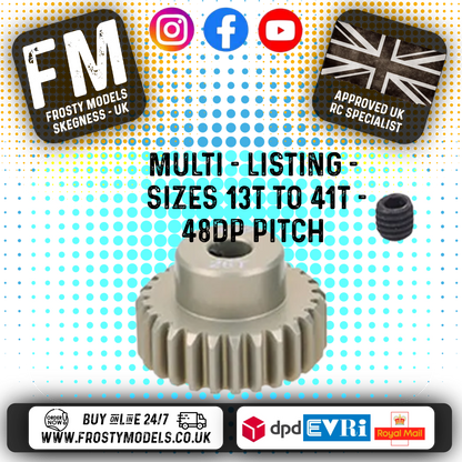 FASTRAX - RC ALUMINIUM 7075T TOUGH LIGHTWEIGHT 48DP PINION CARS - 13T TO 41T (MULTI LISTING)