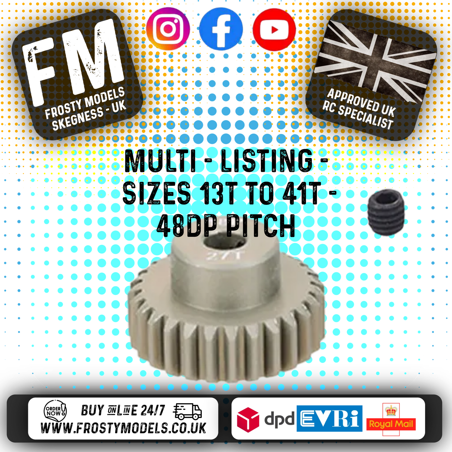 FASTRAX - RC ALUMINIUM 7075T TOUGH LIGHTWEIGHT 48DP PINION CARS - 13T TO 41T (MULTI LISTING)