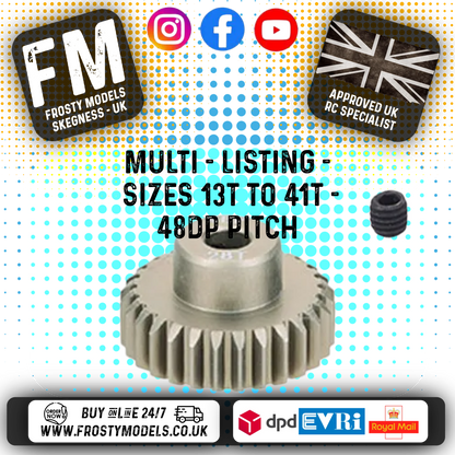 FASTRAX - RC ALUMINIUM 7075T TOUGH LIGHTWEIGHT 48DP PINION CARS - 13T TO 41T (MULTI LISTING)
