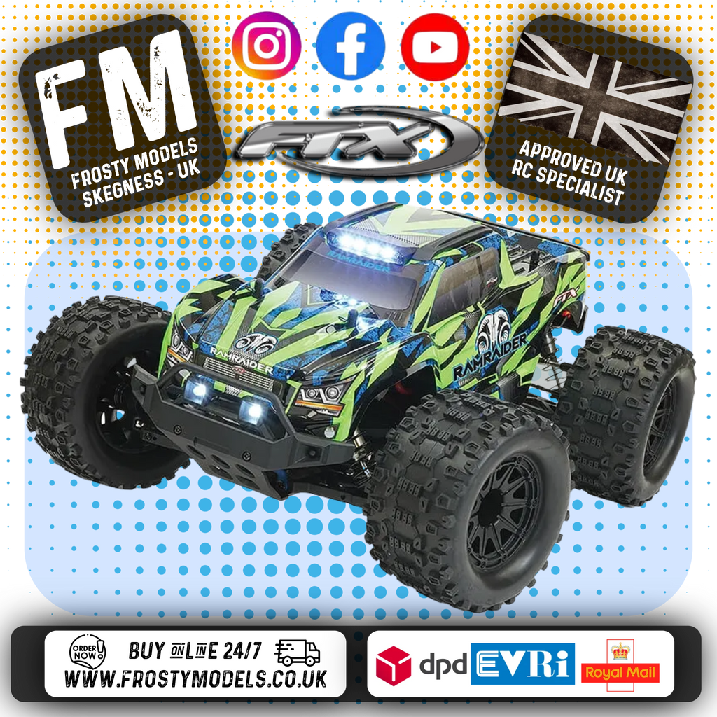 FTX - RAMRAIDER RC 1/10 BRUSHLESS + 3S LIPO Ready To Run MONSTER TRUCK RTR - GREEN/BLUE - FTX5497GB (working lights)