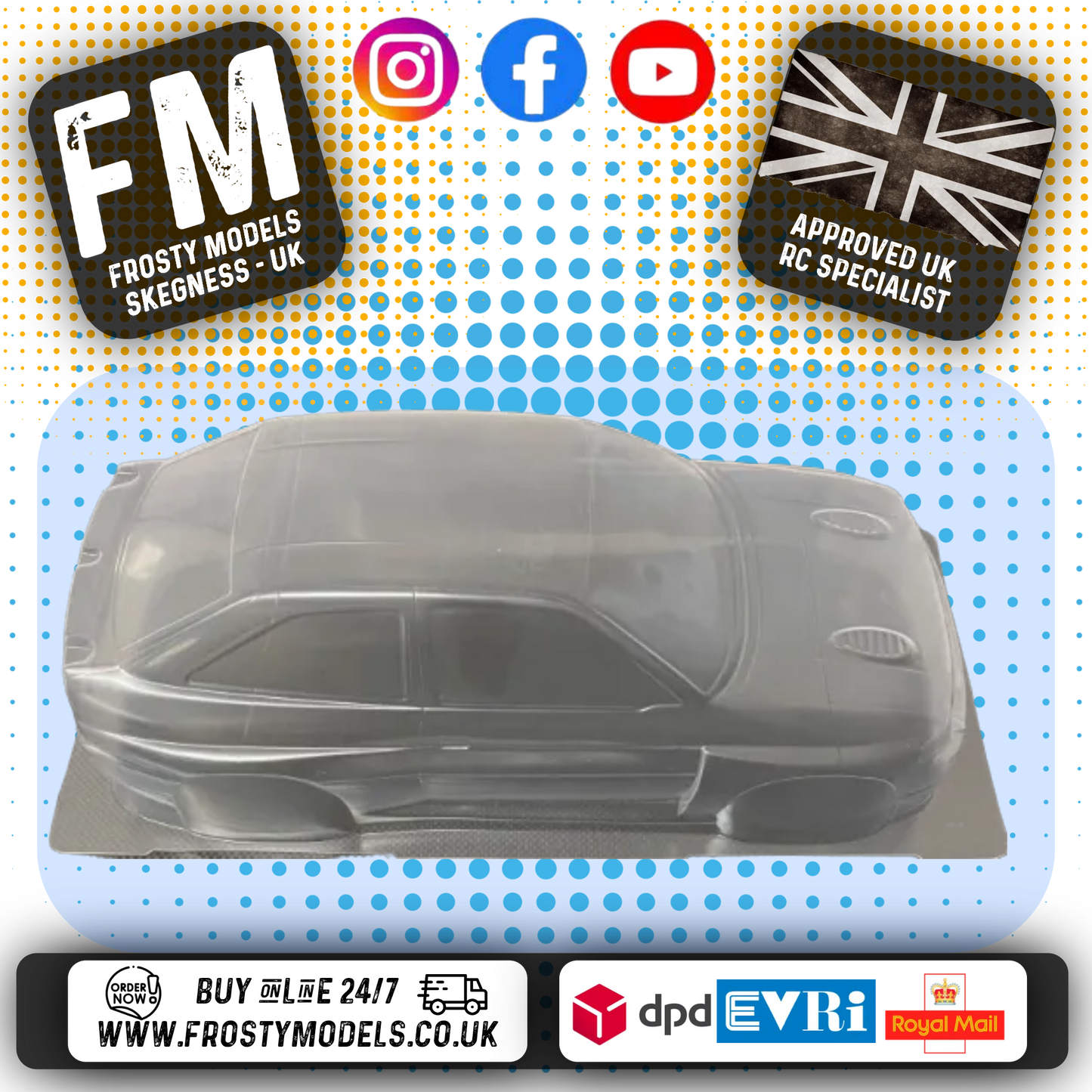 TAMIYA - Escort Cosworth Body Shell (Body Only) 1825332 - 190MM Wide / 257mm Wheelbase (Spoiler, mirrors and stickers on other part codes)