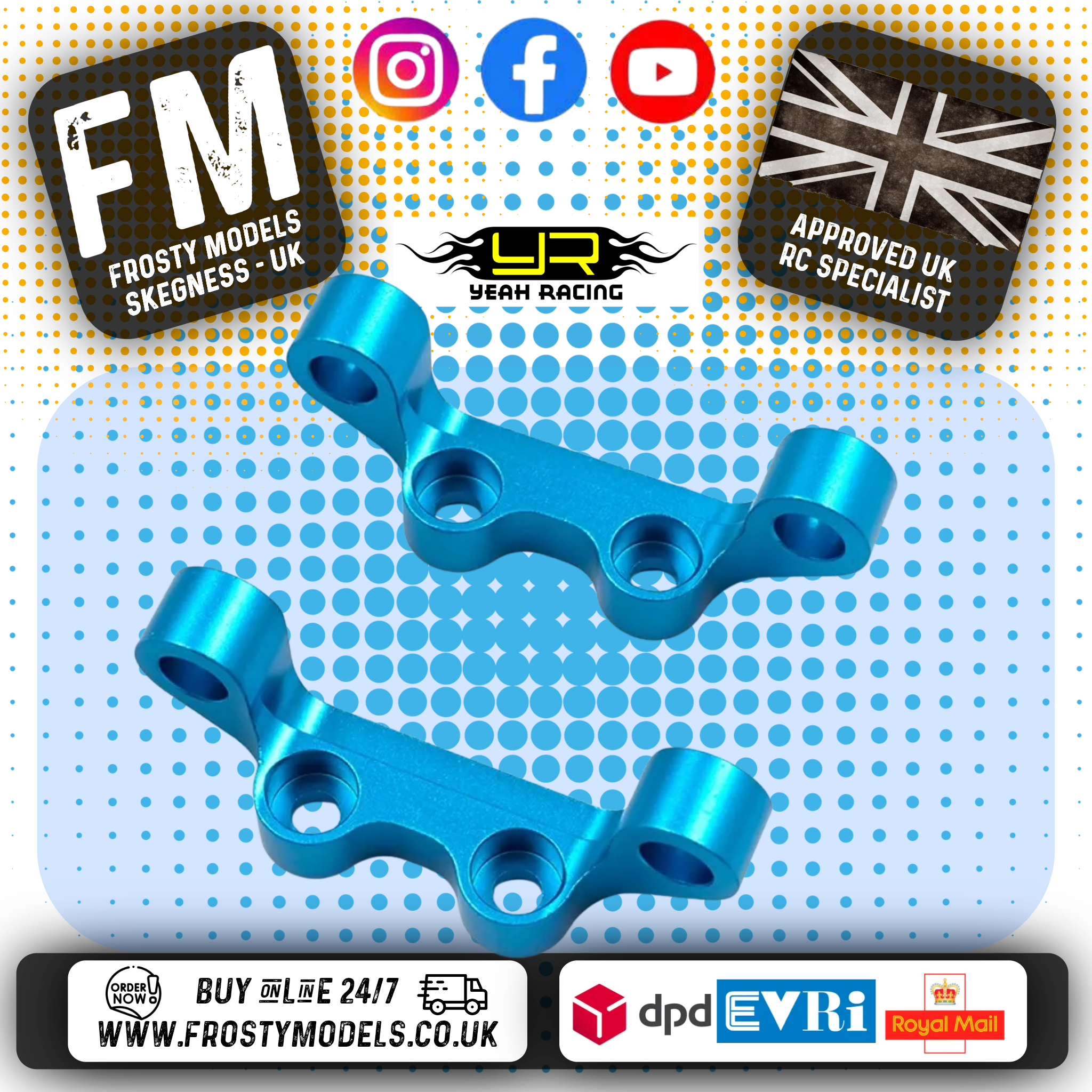 YEAH RACING - Aluminum Upper Suspension Mount For Tamiya TT02 - TT02-010BU