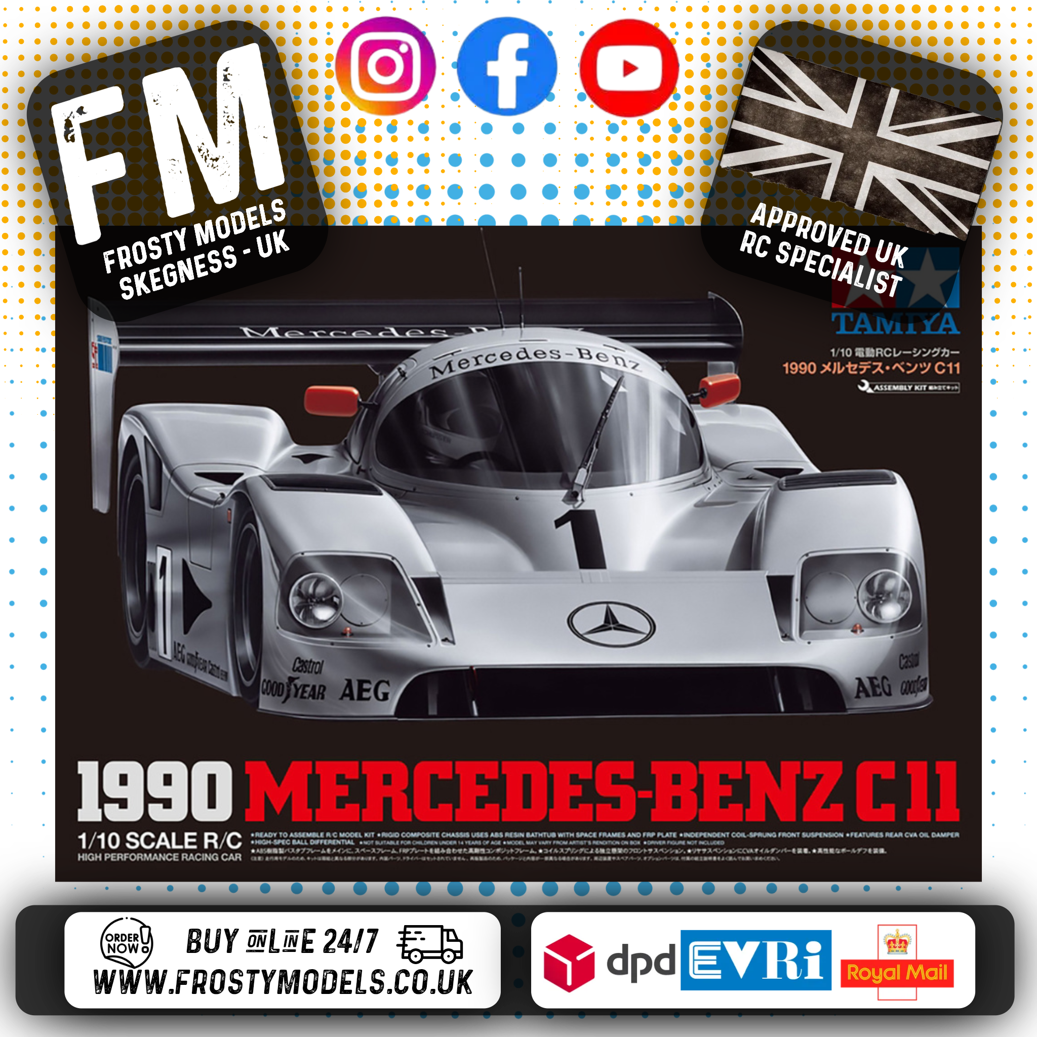 TAMIYA 47484 - (PRE-ORDER) 1990 Mercedes Benz C11 Sport Tune - 2WD 1/10 RC CAR KIT (INCLUDES SPORT TUNED MOTOR - NO ESC)