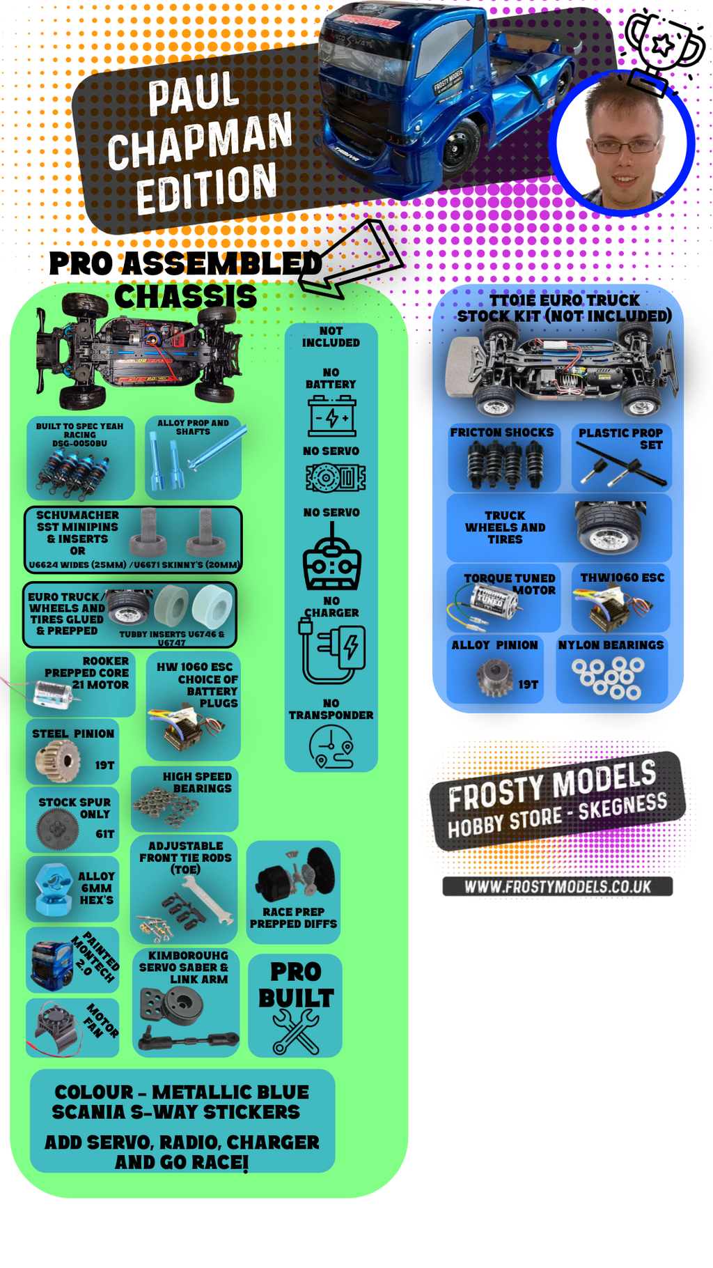 SPECIAL ORDER ONLY! PAUL CHAPMAN LTD EDITION - TT01E EURO TRUCK PREPPED RACE TRUCK (NO RADIO, SERVO, BATTERY OR CHARGER)