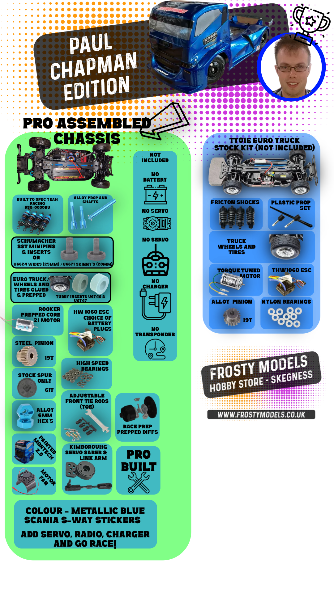 SPECIAL ORDER ONLY! PAUL CHAPMAN LTD EDITION - TT01E EURO TRUCK PREPPED RACE TRUCK (NO RADIO, SERVO, BATTERY OR CHARGER)