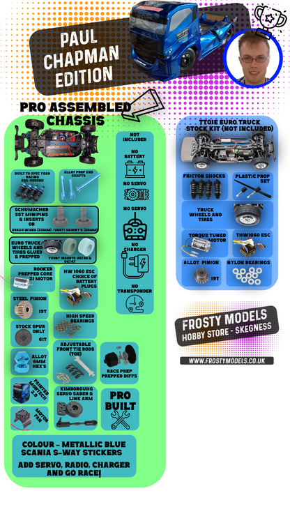 SPECIAL ORDER ONLY! PAUL CHAPMAN LTD EDITION - TT01E EURO TRUCK PREPPED RACE TRUCK (NO RADIO, SERVO, BATTERY OR CHARGER)