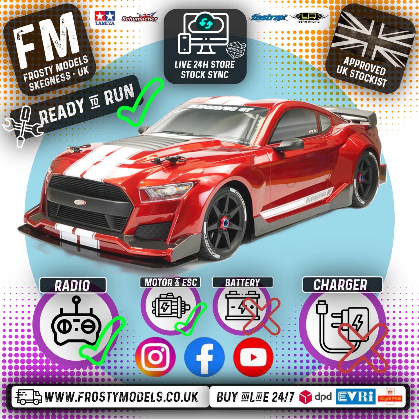 FTX - 1/7TH SCALE SUPAFORZA GT - ON ROAD RTR BRUSHLESS RC CAR (w/LED'S)- RED - FTX5494R (Requires 4S or 6S Battery & Charger)
