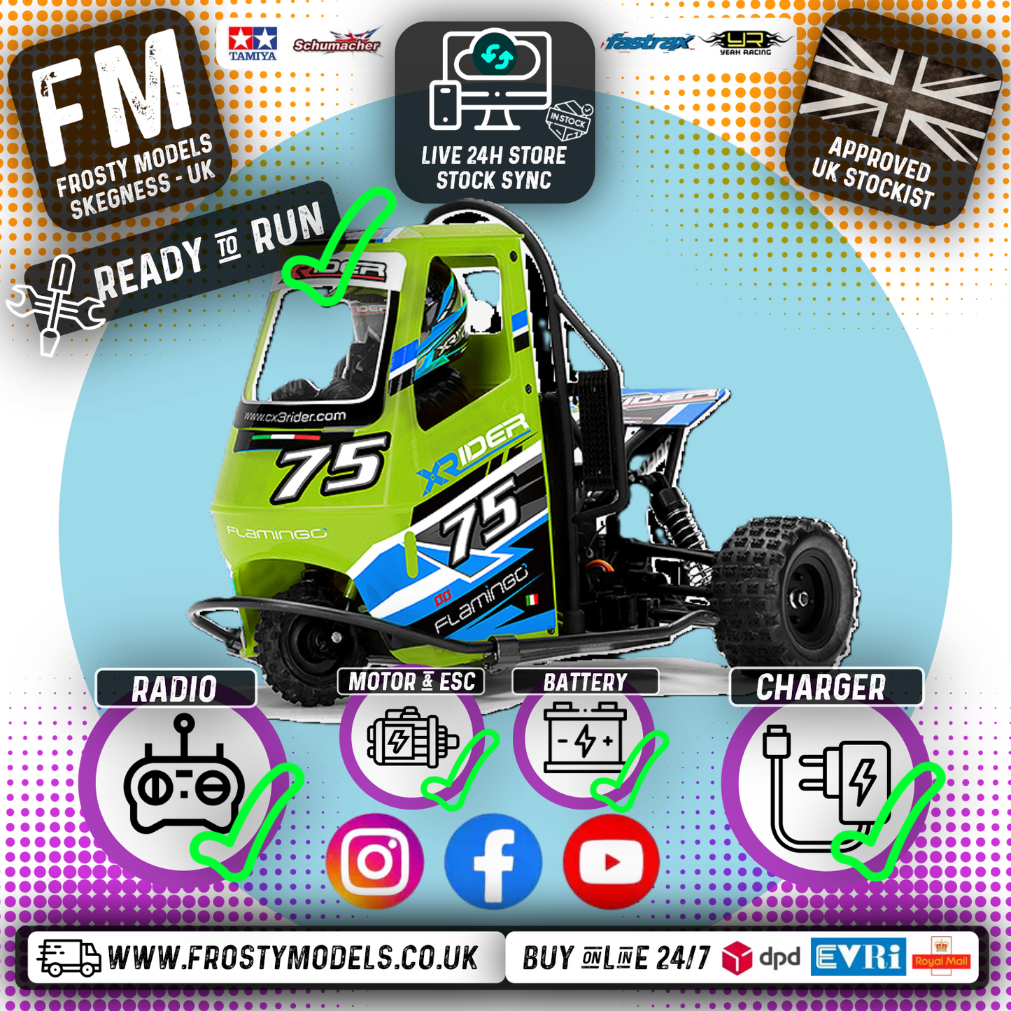DEMO - X-RIDER - FLAMINGO 1/8 RADIO CONTROLLED RC TRICYCLE RTR - GREEN -  XR-83001-03