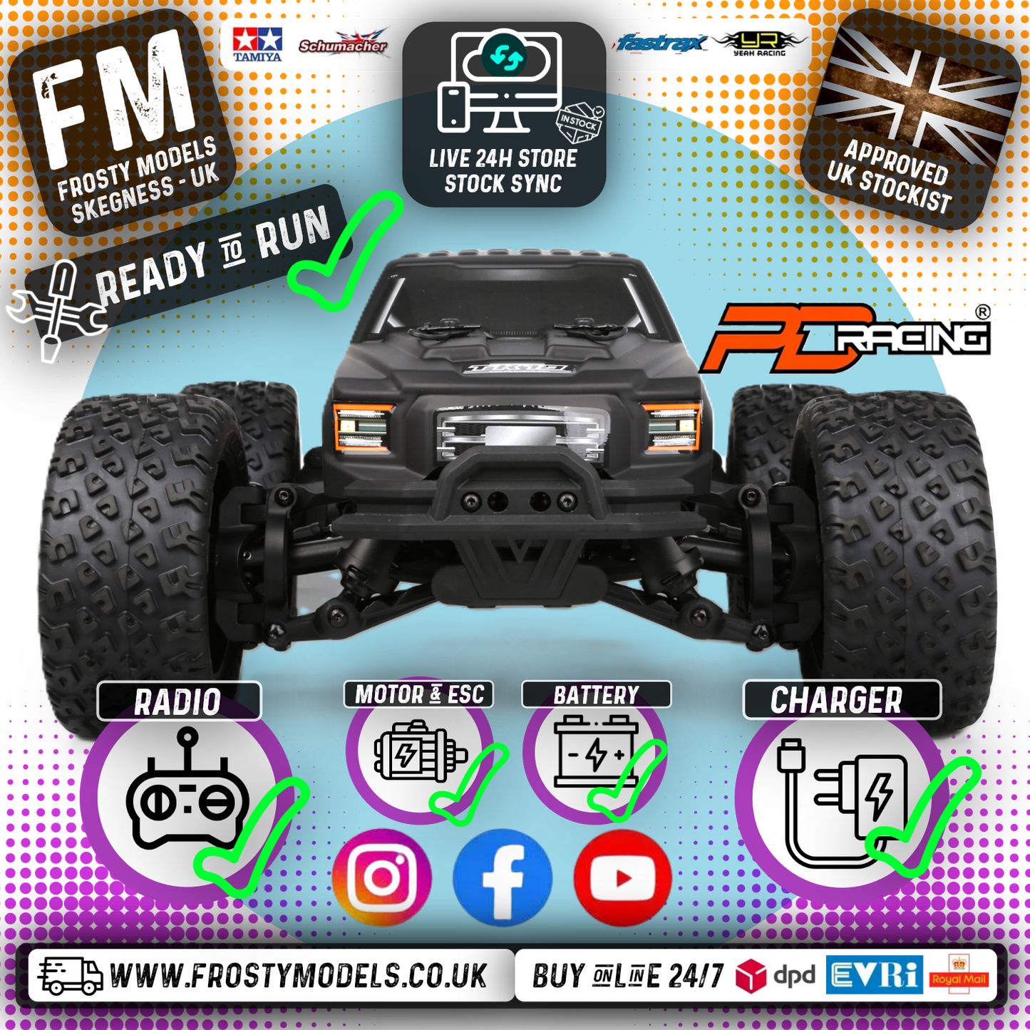 PD RACING - TK10 1/10 BRUSHED Radio Control BASHER Truck RTR - w/Battery, Radio & Charger - PD860T (up to 2S Lipo Capable)