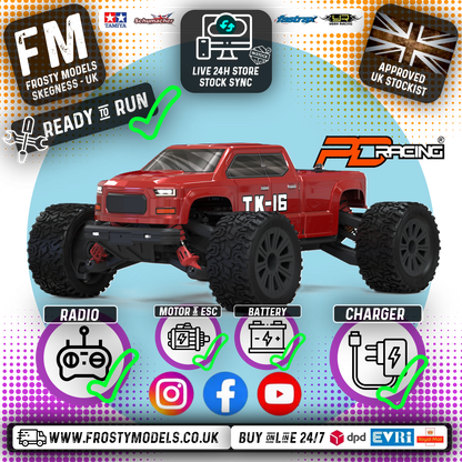 PD RACING - TK16 Brushed Truck 1:16 SCALE READY TO RUN WITH 2S LIPO (22mph) - PD303T (With LED lights)