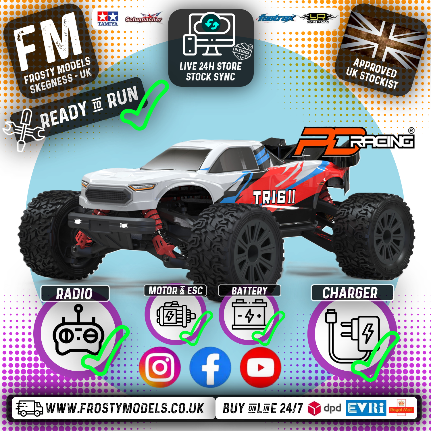 PD RACING - TR16 II Brushed Truggy 1:16 SCALE READY TO RUN WITH 2S LIPO (30mph) - PD304T
