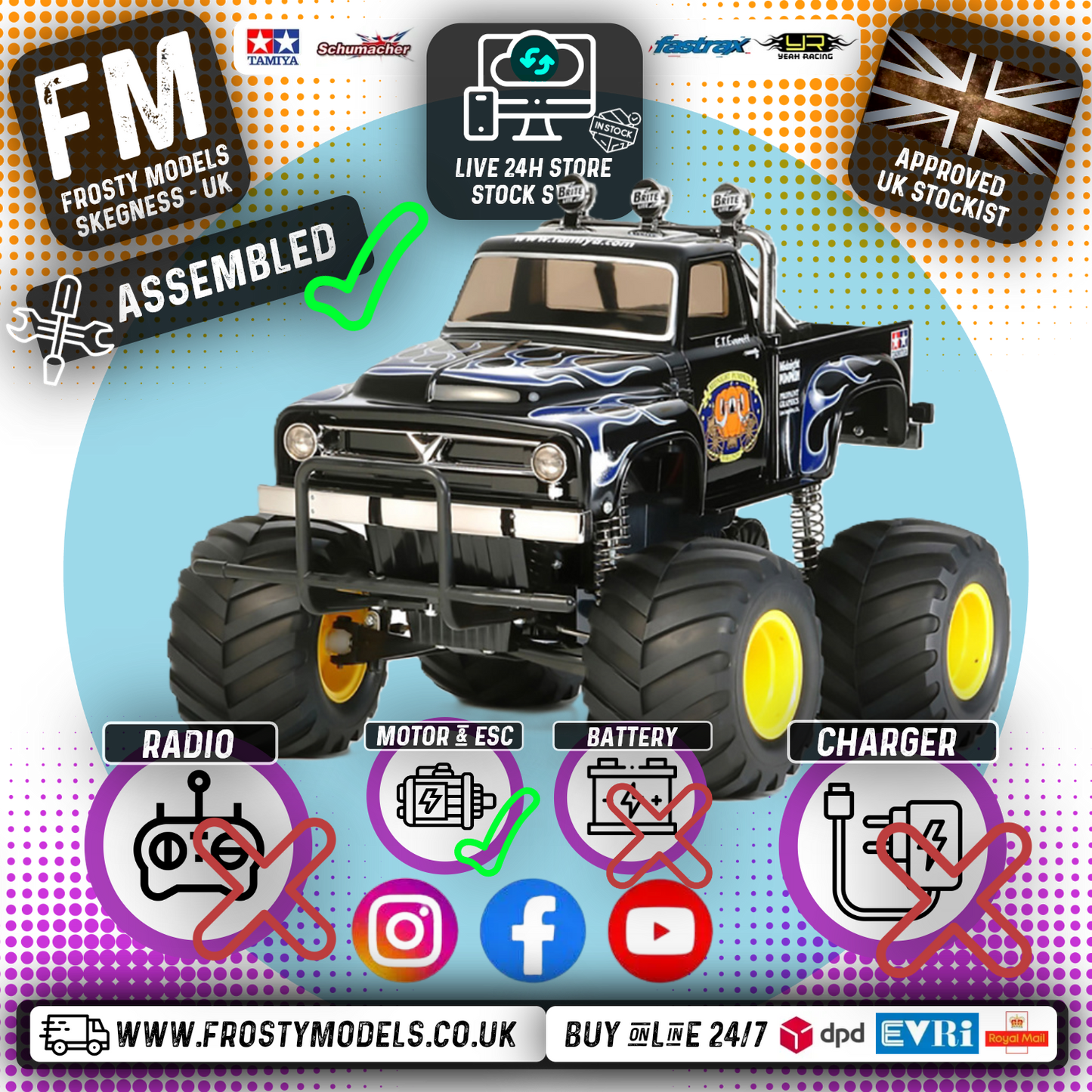 TAMIYA 46705 - Xpert Built MIDNIGHT PUMPKIN - 1/12 2WD TRUCK (Black Edition CW01) INC's ESC & MOTOR (No Radio, Battery or Charger)
