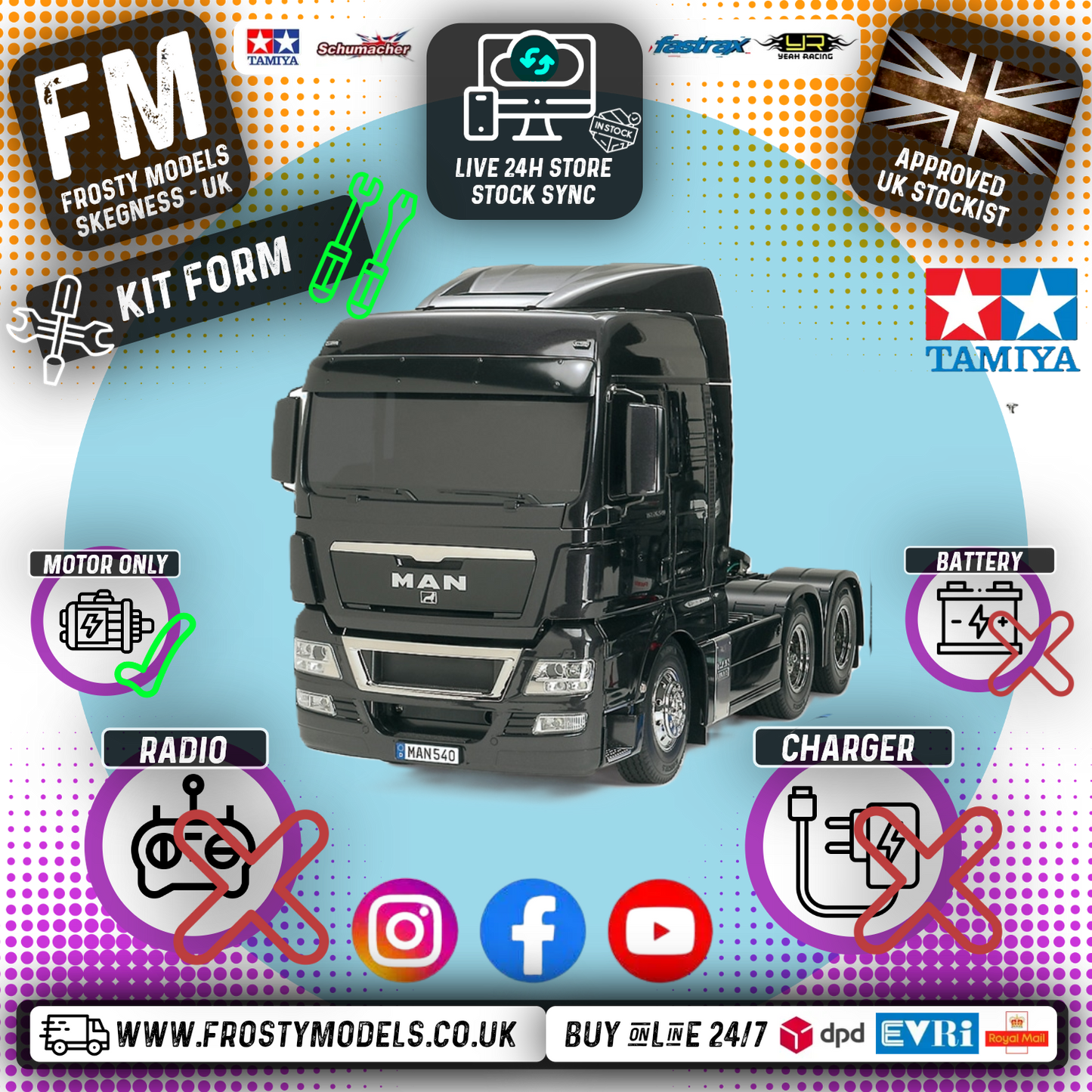 TAMIYA 56325 - RC 1/14 Tractor Truck (Lorry) MAN TGX 26.540 6X4 XLX (3 AXLE) (INC'S MOTOR ONLY)