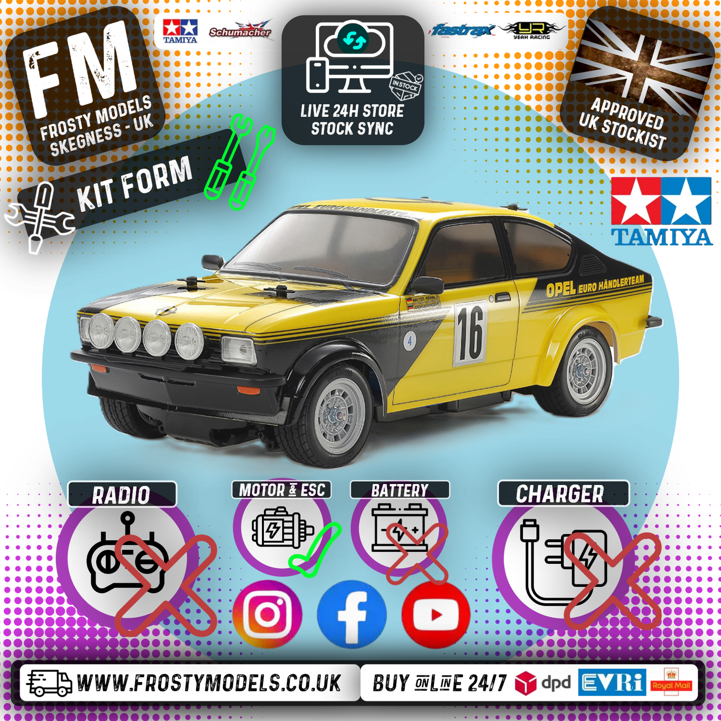 TAMIYA 58729 - Opel Kadett GT/E (MB01) RC 2WD Car Kit - (Inc's ESC & Motor - Requires Radio Set, Servo, Battery & Charger)