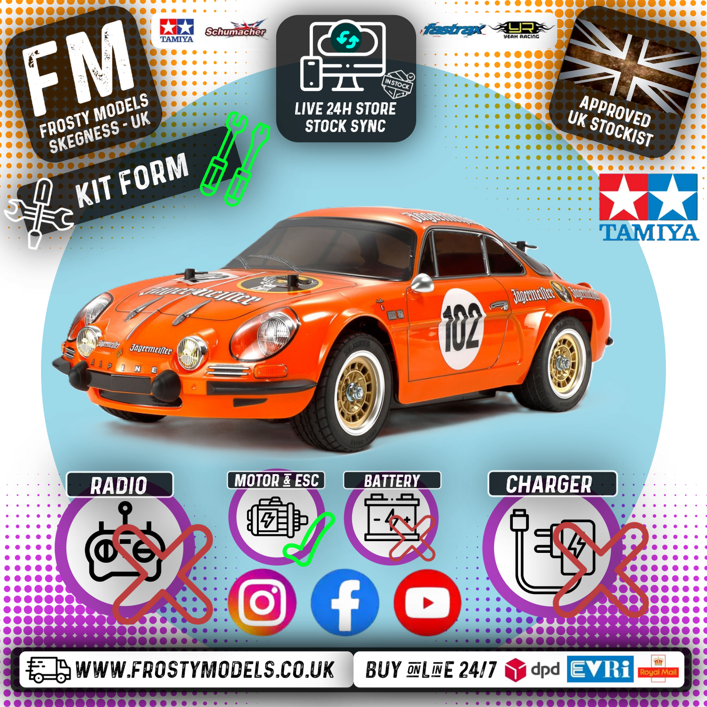 TAMIYA 58708 - RC 1/10 Alpine A110 Jägermeister 1973 (M06) RWD M-CHASSIS CAR (ESC & MOTOR INCLUDED - Requires, Radio/Servo Set, Battery & Charger)