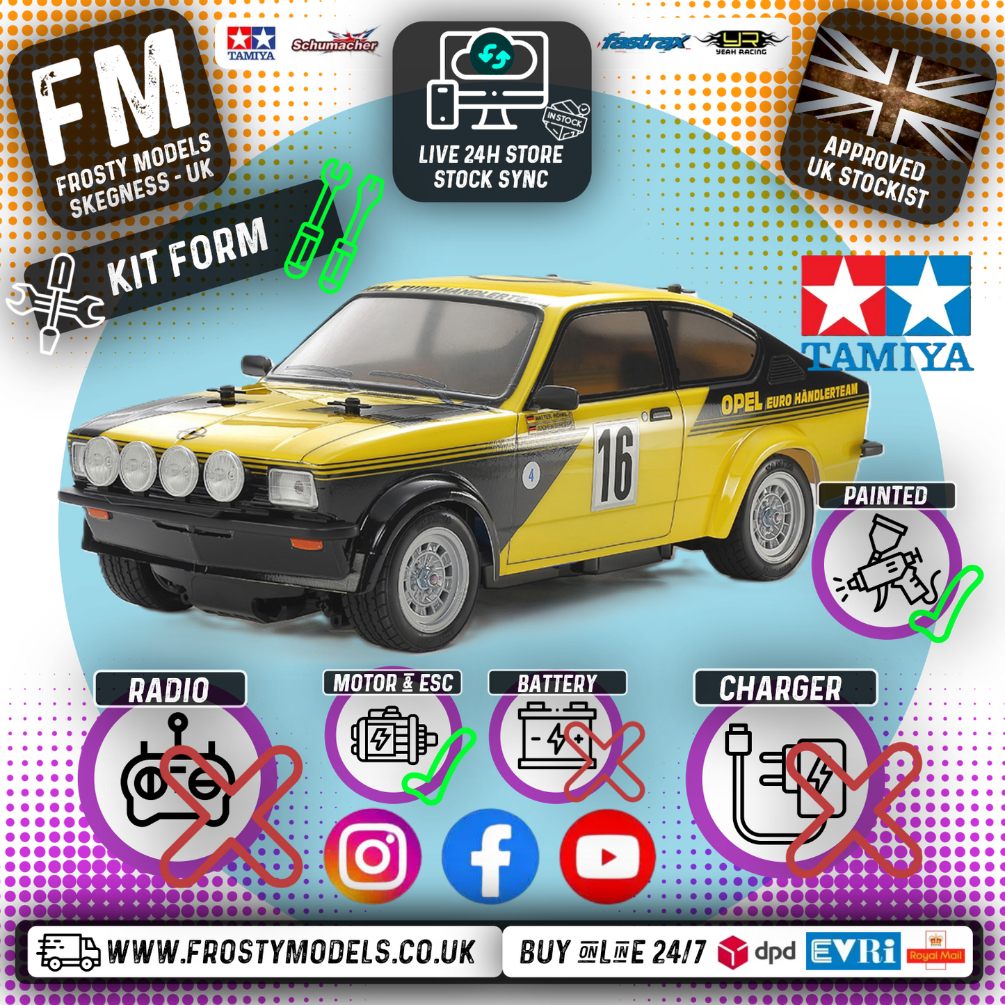 TAMIYA 47499 - PAINTED Opel Kadett GT/E (MB01) RC 2WD Car Kit - (Inc's ESC & Motor - Requires Radio Set, Servo, Battery & Charger)
