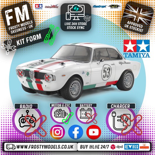 TAMIYA 58732 - RC 1/10 Giulia sprint GTA Club (MB01) FWD/RWD M-CHASSIS CAR (ESC & MOTOR INCLUDED - Requires, Radio/Servo Set, Battery & Charger)