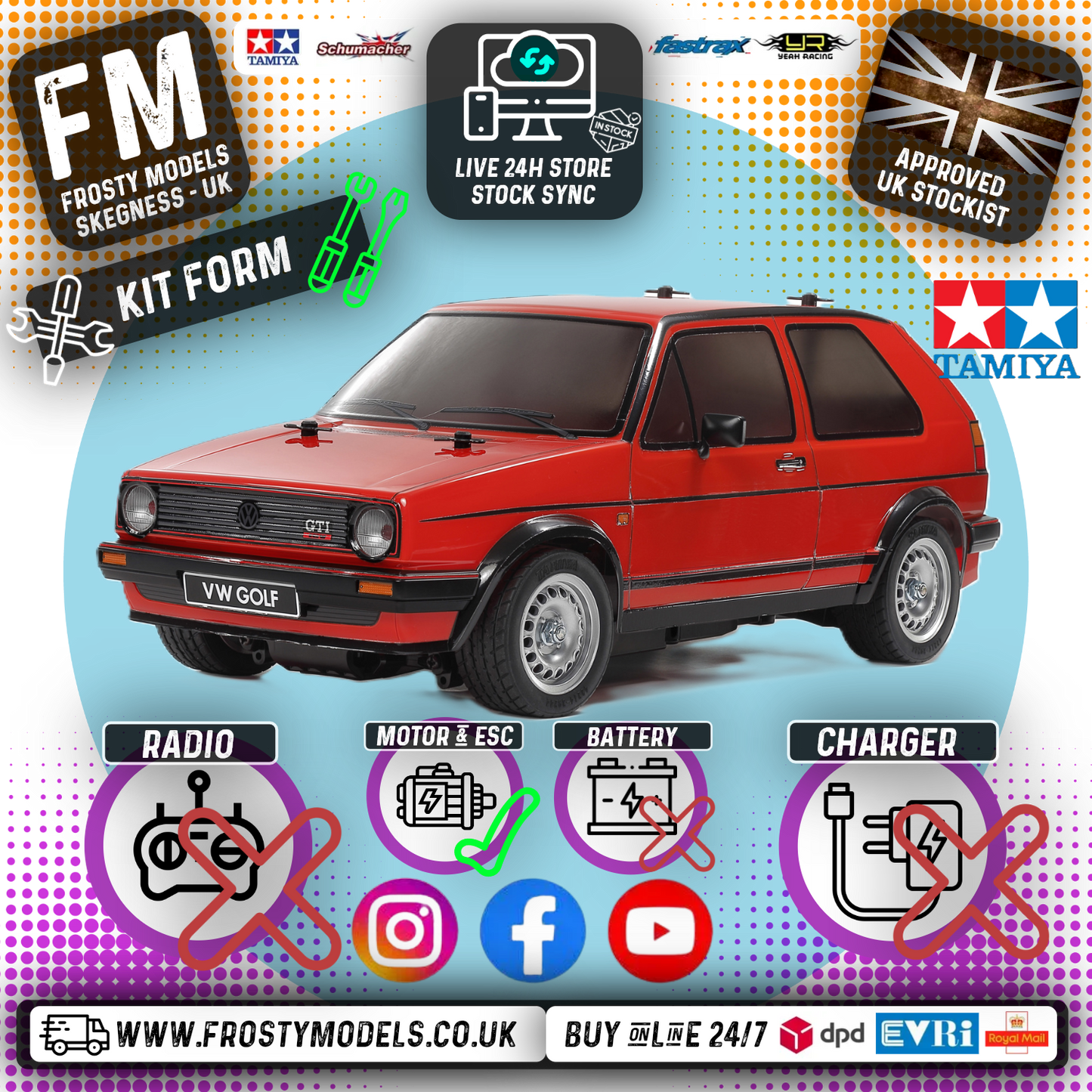 TAMIYA 58748 - M-Chassis 1/10 VW Golf II GTI 16V RC KIT (MB01) (INC'S ESC & MOTOR ONLY)