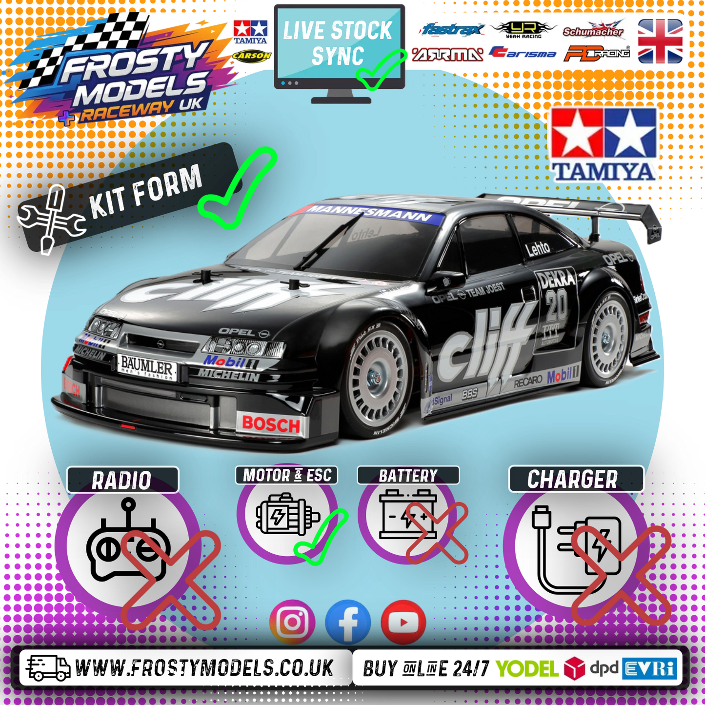 TAMIYA 58701 - OPEL CALIBRA V6 CLIFF KIT - 1/10 RC 4WD CAR (TT01E) INC's ESC & MOTOR