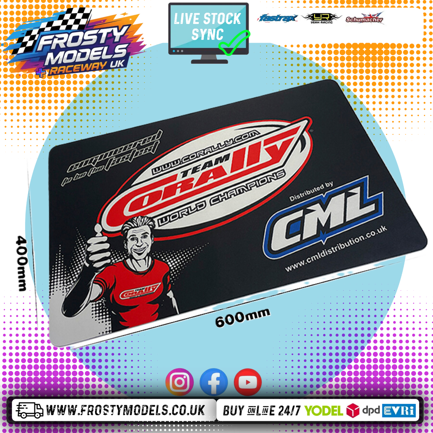 CORALLY & CML - RC CAR/BUGGY 1/12 to 1/10 RUBBER PIT MAT - MEDIUM (600X400MM, 2MM THICK) C-90272