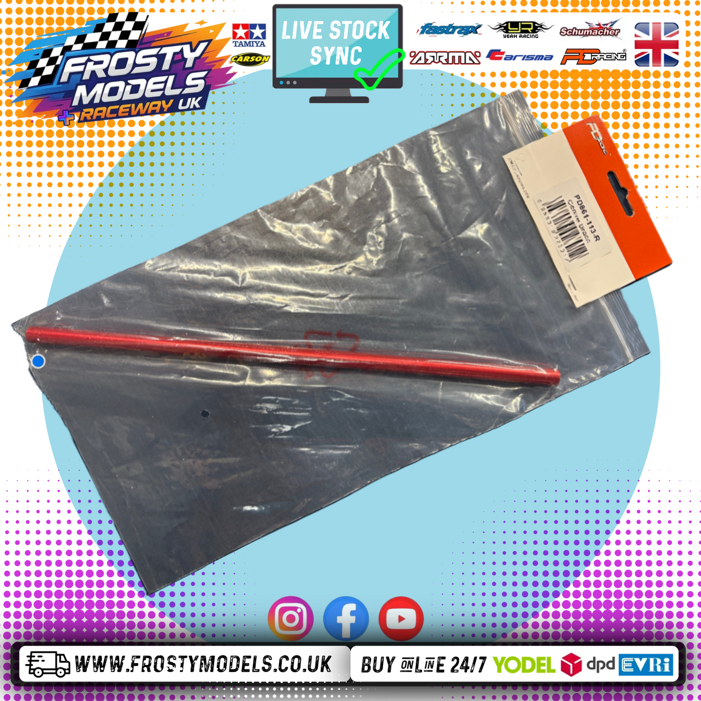 PD RACING SPARES - 1/10TH TK10 & TR10 4S - Centre Brace Alloy -  PD861-113-R