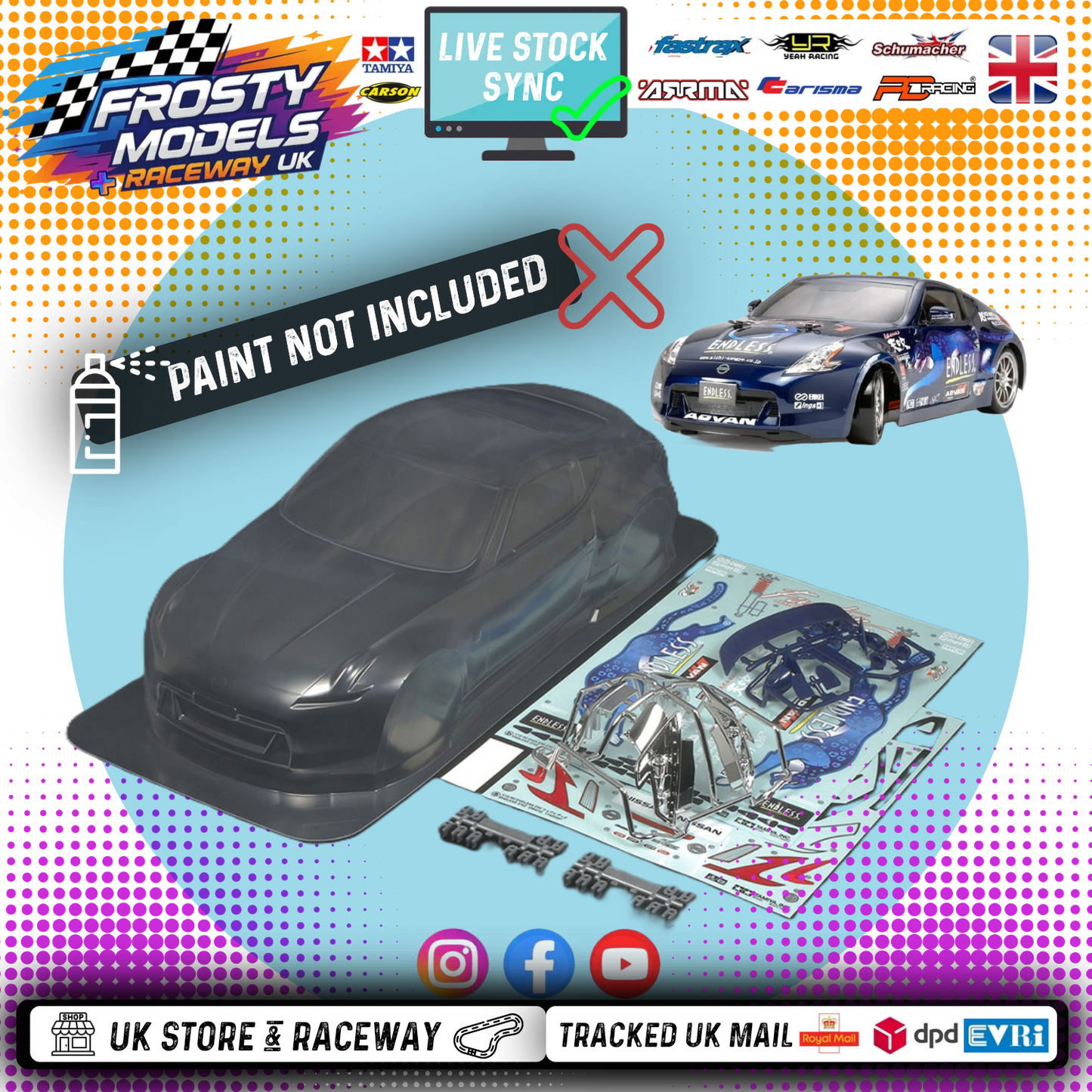 TAMIYA 51428 - 1/10 RC Endless Nissan 370Z Body Shell 190mm wide / 257mm Standard Wheelbase - With Stickers, Masking and Body Parts