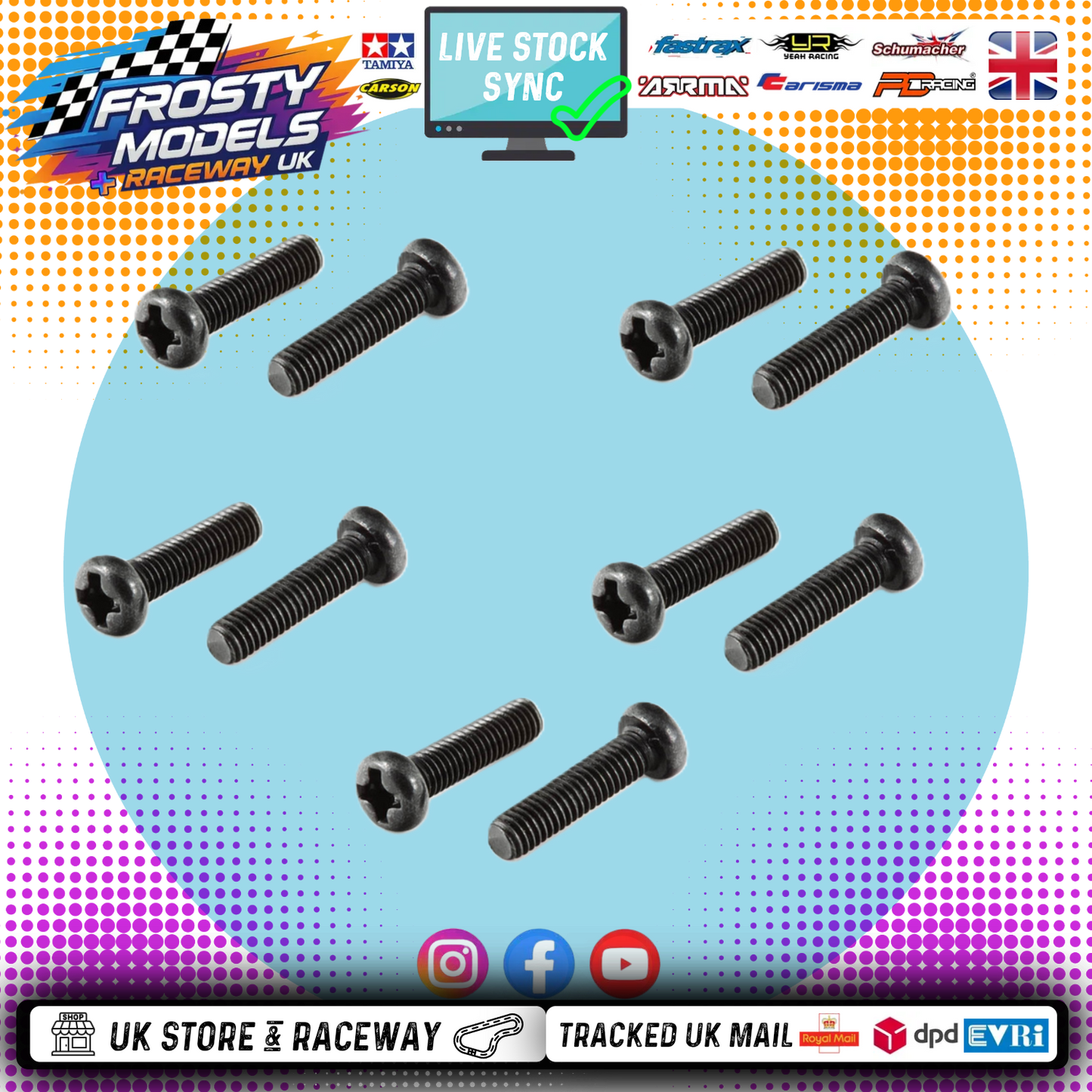 TAMIYA - (10PCS) RC 3x12MM Machine BUTTON HEAD Bolts - (FOR TT01/TT02 & OTHERS)
