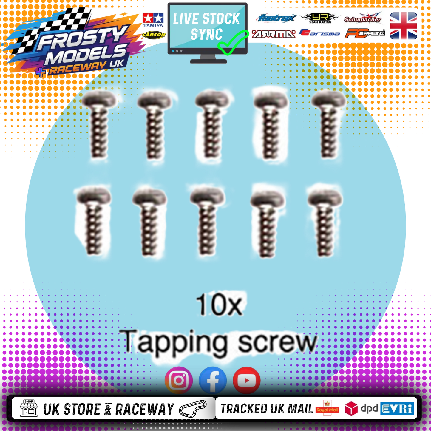 TAMIYA - (10PCS) RC 3X8MM TAPPING BUTTON HEAD SCREWS (MC1) - (FOR TT01/TT02 & OTHERS) 58271