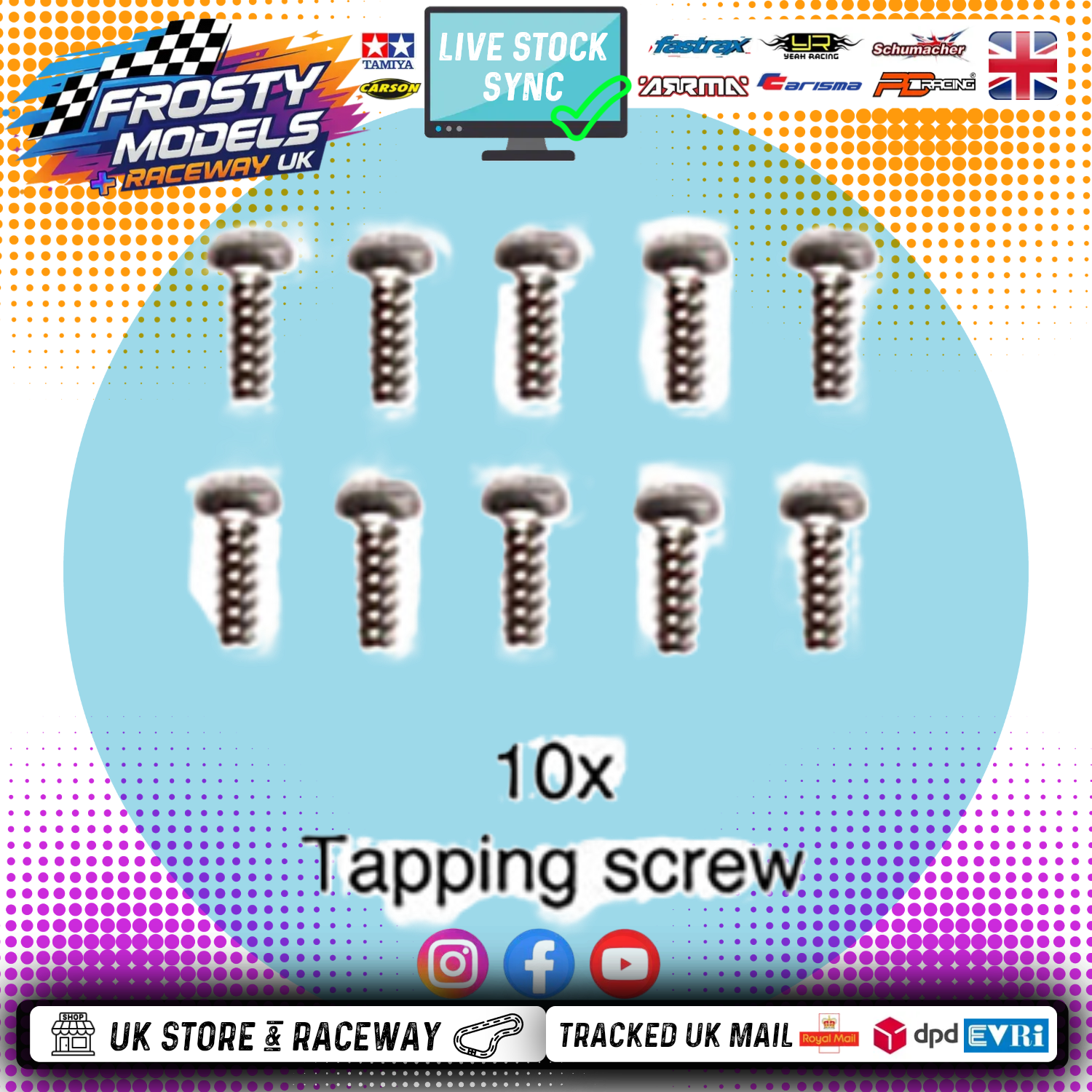 TAMIYA - (10PCS) RC 3X8MM TAPPING BUTTON HEAD SCREWS (MC1) - (FOR TT01/TT02 & OTHERS) 58271