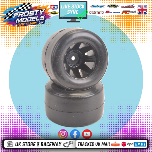 Shimizu - 1/10 RC F1 Rear Rubber Wheels & Tyres (Tires) Soft - Pre-Glued V2 - (2pcs)  XG-575C