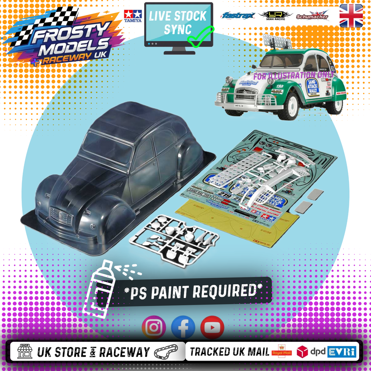 Tamiya 51617 - RC BODY CITROEN 2CV RALLY (1/10 M-Chassis size 239mm Wheel Base) - Body parts, Stickers & Masking Included