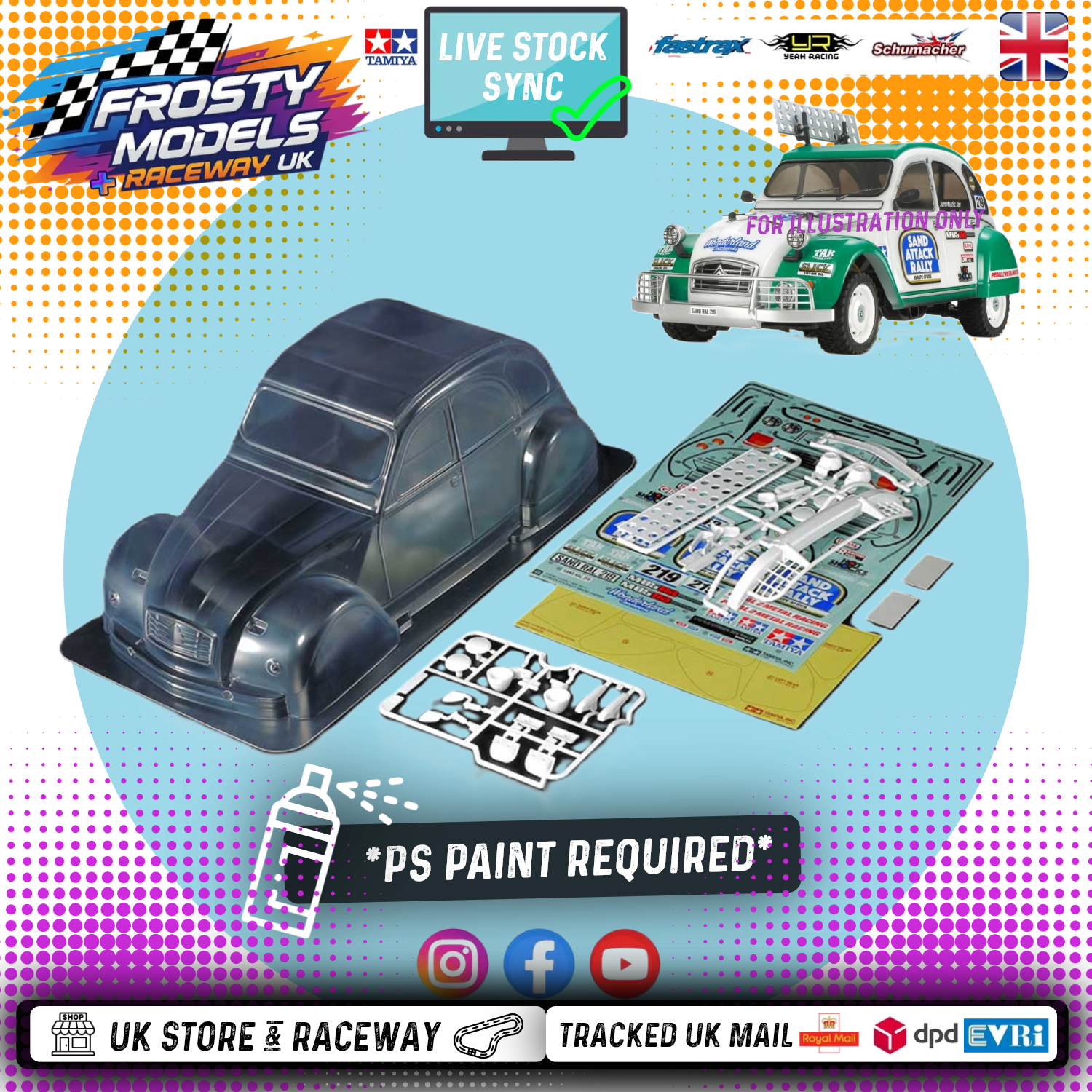 Tamiya 51617 - RC BODY CITROEN 2CV RALLY (1/10 M-Chassis size 239mm Wheel Base) - Body parts, Stickers & Masking Included