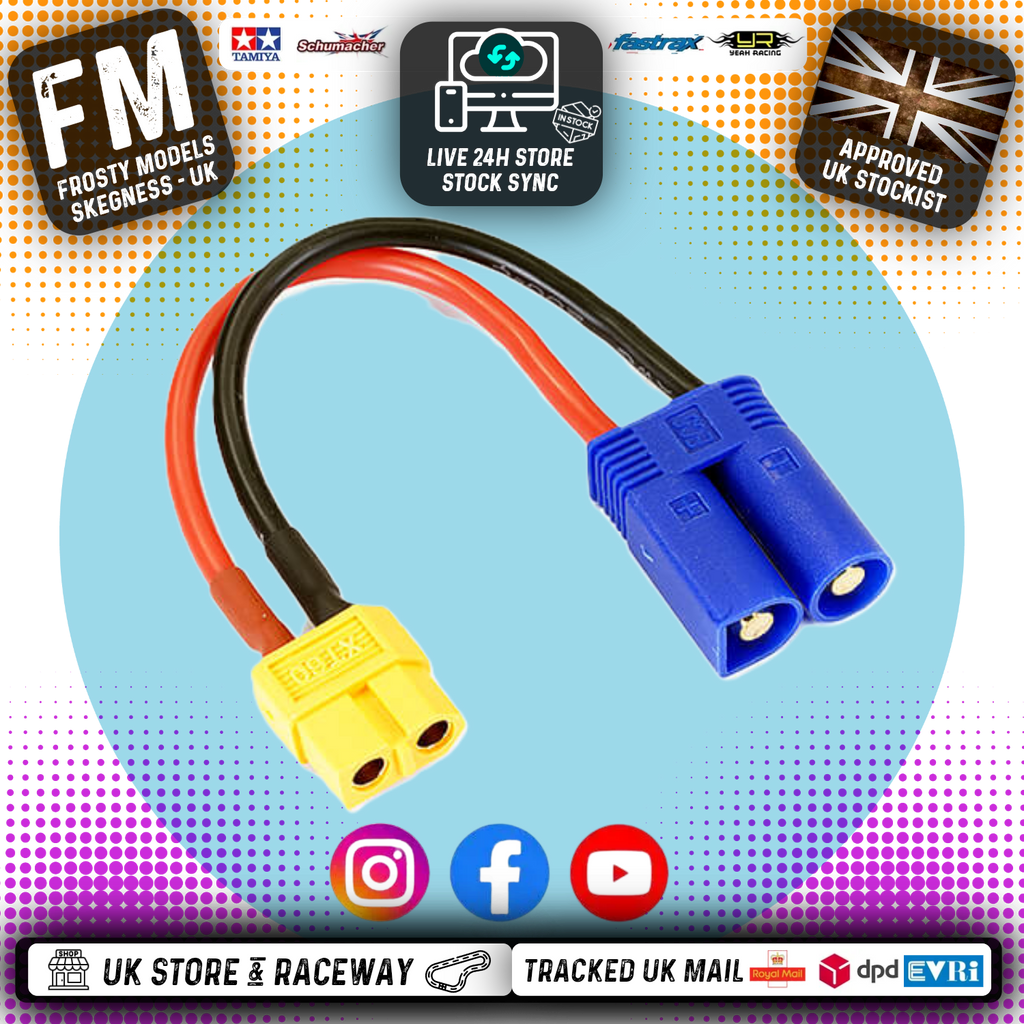 ETRONIX - FEMALE (Charger/ESC) XT60 TO MALE EC5 PLUG (Battery) CONNECTOR ADAPTOR Charging Lead - ET0842EC5