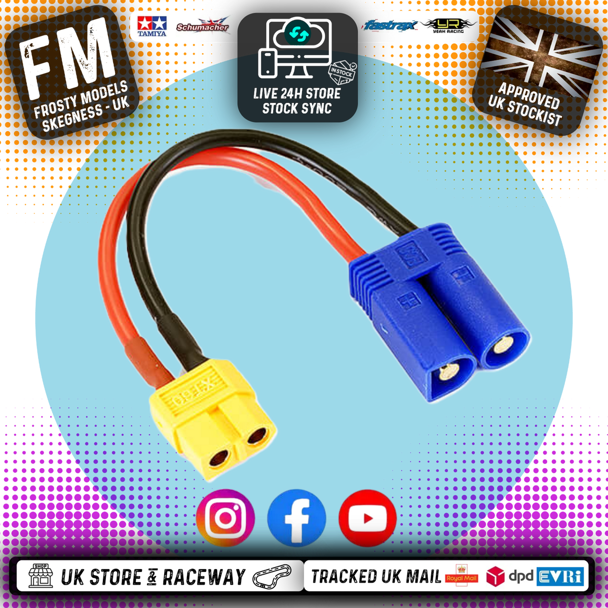 ETRONIX - FEMALE (Charger/ESC) XT60 TO MALE EC5 PLUG (Battery) CONNECTOR ADAPTOR Charging Lead - ET0842EC5