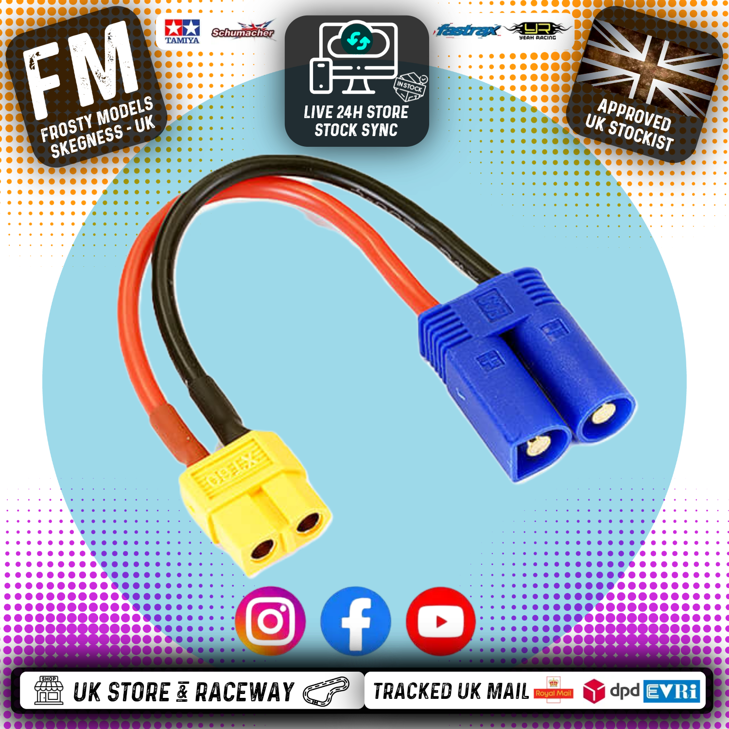 ETRONIX - FEMALE (Charger/ESC) XT60 TO MALE EC5 PLUG (Battery) CONNECTOR ADAPTOR Charging Lead - ET0842EC5