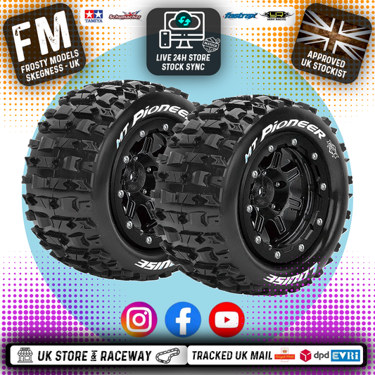 LOUISE RC - MT-PIONEER T-MAXX SOFT 1/2" OFFSET HEX 17MM BLACK (2pcs) (Fits PD Racing TK10 & TR10) - Monster Truck Tyres & Wheels Pre Glued - L-T3329SB