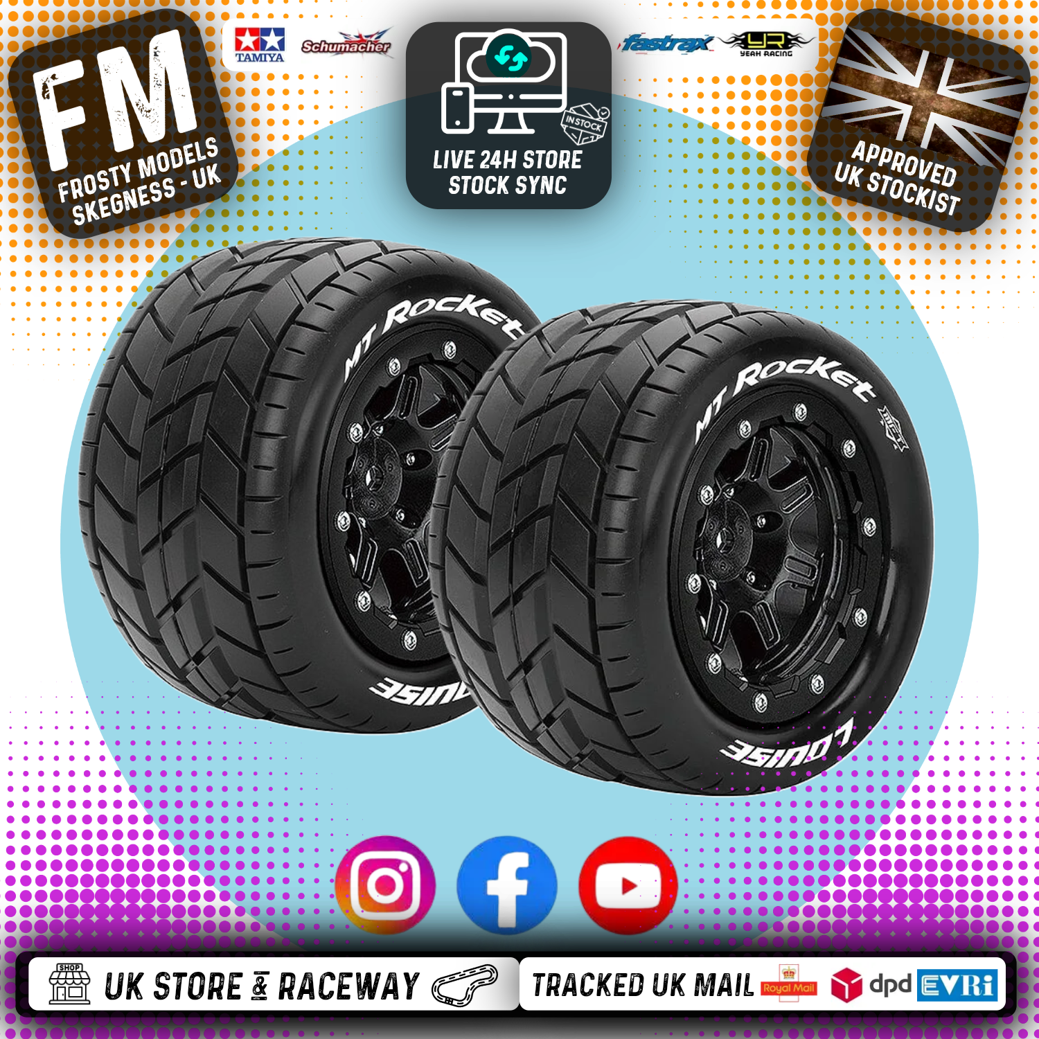 LOUISE RC - MT-ROCKET ON-ROAD T-MAXX SOFT 1/2" OFFSET HEX 17MM BLACK (2pcs) - Monster Truck Tyres & Wheels Pre Glued - L-T3328SB