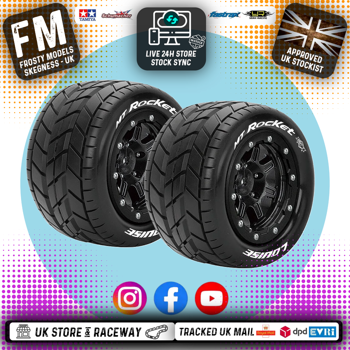 LOUISE RC - MT-ROCKET ON-ROAD T-MAXX SOFT 1/2" OFFSET HEX 17MM BLACK (2pcs) - Monster Truck Tyres & Wheels Pre Glued - L-T3328SB