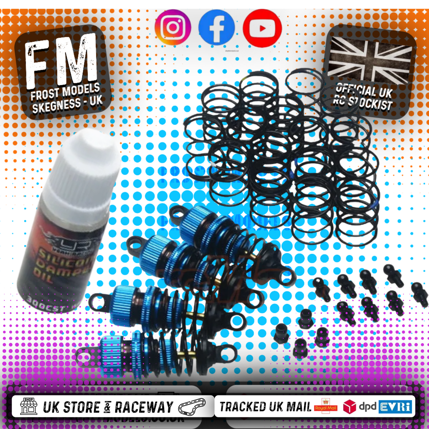 YEAH RACING - Alloy 55mm Damper Shocks Set 4pcs BLUE (DSG-0055BU) Fits TT01E Euro Truck & M-Chassis)