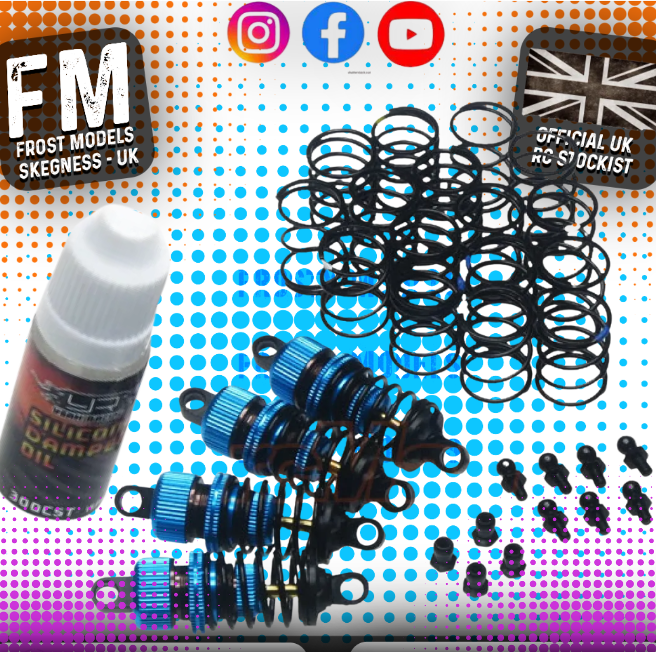 YEAH RACING - Alloy 55mm Damper Shocks Set 4pcs BLUE (DSG-0055BU) Fits TT01E Euro Truck & M-Chassis)