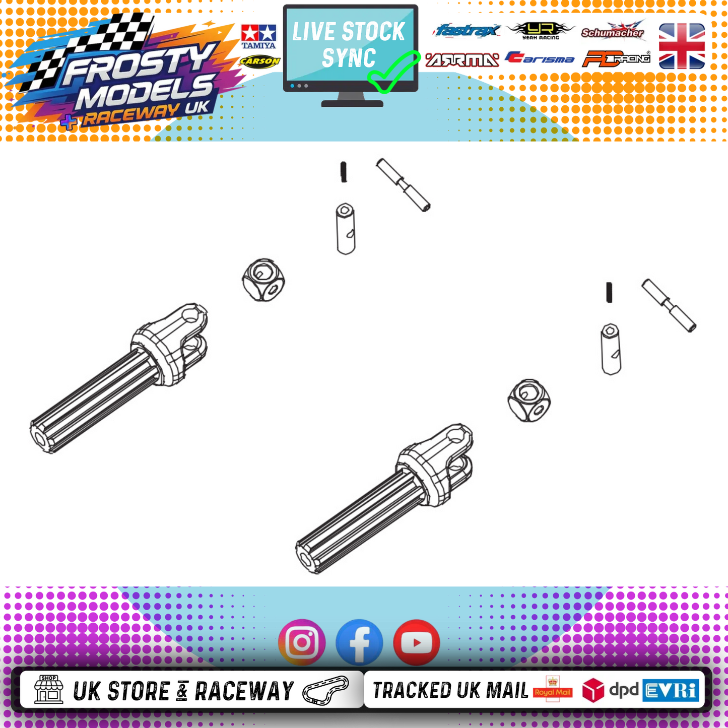 PD RACING SPARES - 1/10TH TK10 & TR10 - Slider Shaft Male Assembly 2PCS - PD861-016