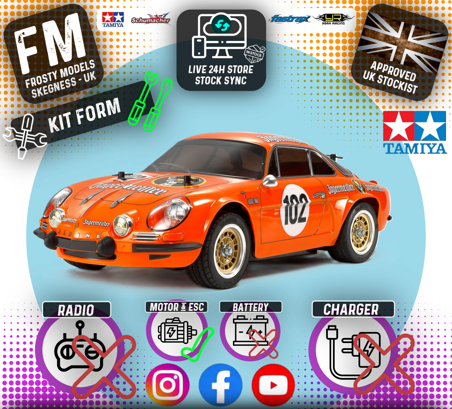 TAMIYA 58708 - RC 1/10 Alpine A110 Jägermeister 1973 (M06) RWD M-CHASSIS CAR (ESC & MOTOR INCLUDED - Requires, Radio/Servo Set, Battery & Charger)