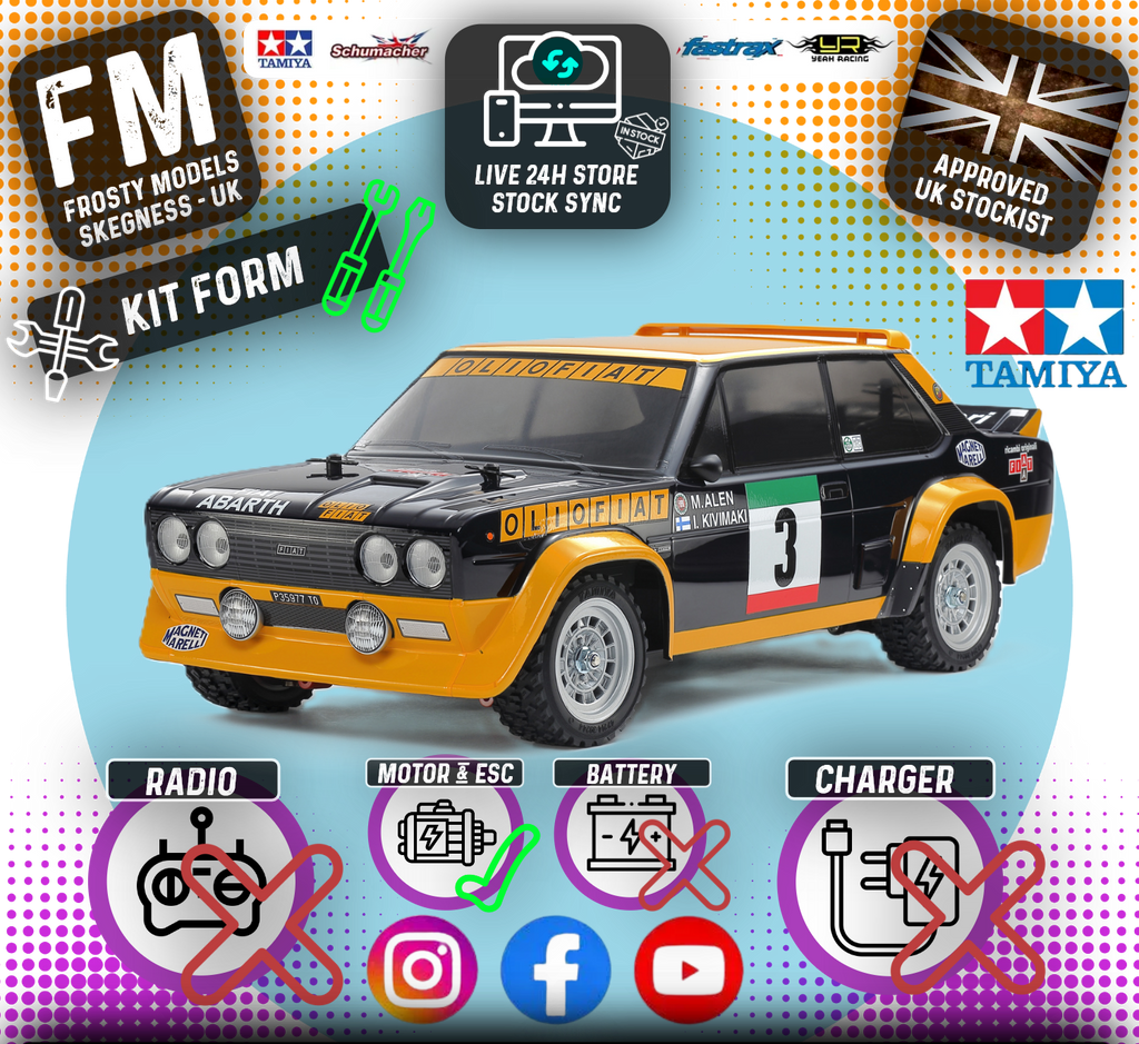 TAMIYA 58723 - Fiat 131 Abarth Rally (MF01X) RC 4WD Car Kit - (Inc's ESC & Motor - Requires Radio Set, Servo, Battery & Charger) (M-chassis)